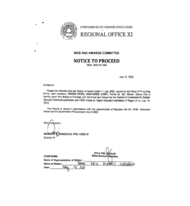 NTP 2022-07-004 Re: FOOD AND VENUE FOR THE CONDUCT OF CONFERENCE FOR STUDENT SERVICES DIRECTORS/COORDINATORS AND PADS FOCALS FOR HIGHER EDUCATION INSTITUTIONS OF REGION XI ON JULY 19, 2022