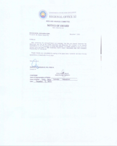NOA:2022-012-102 Re: Davao Excel Ventures Corp. for the Procurement of FOOD AND VENUE