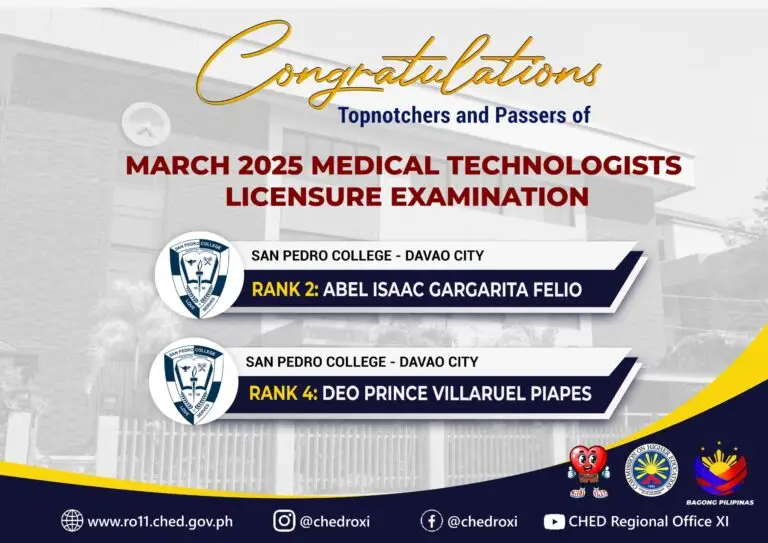 San Pedro College Shines with Topnotchers in March 2025 Medical Technologist Licensure Exam!